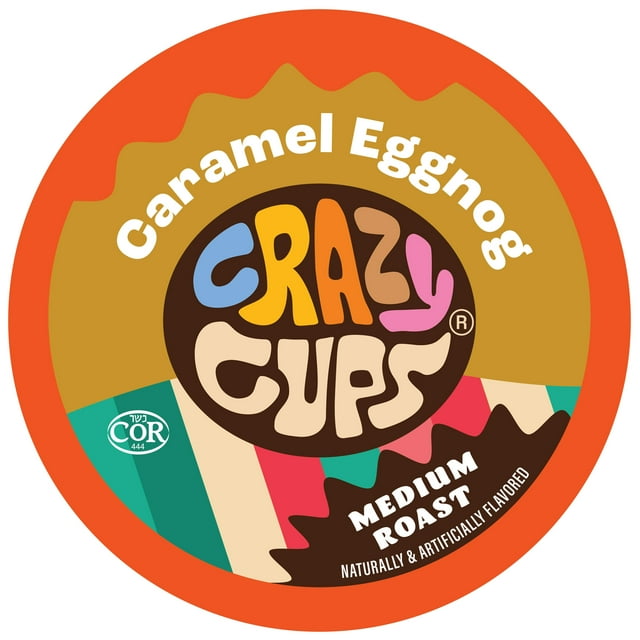 Crazy Cups Caramel Eggnog Coffee Pods, Medium Roast, 22 count For
