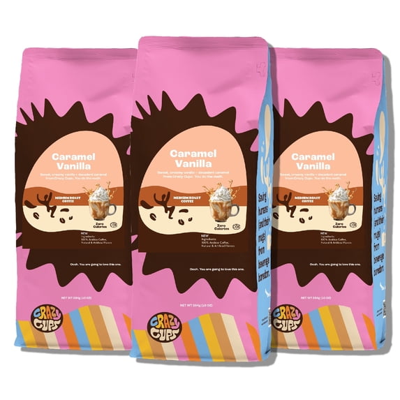 Crazy Cups Caramel Vanilla Medium Roast Ground Coffee, 3 - 10 Ounce Bags