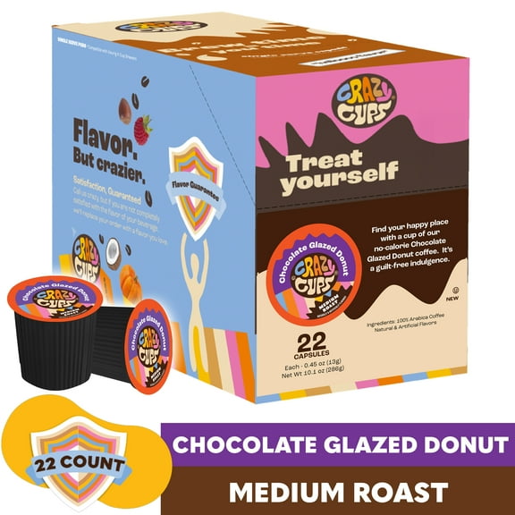 Crazy Cups Chocolate Glazed Donut Coffee Pods, medium roast, 22 Count for Keurig K Cups machine