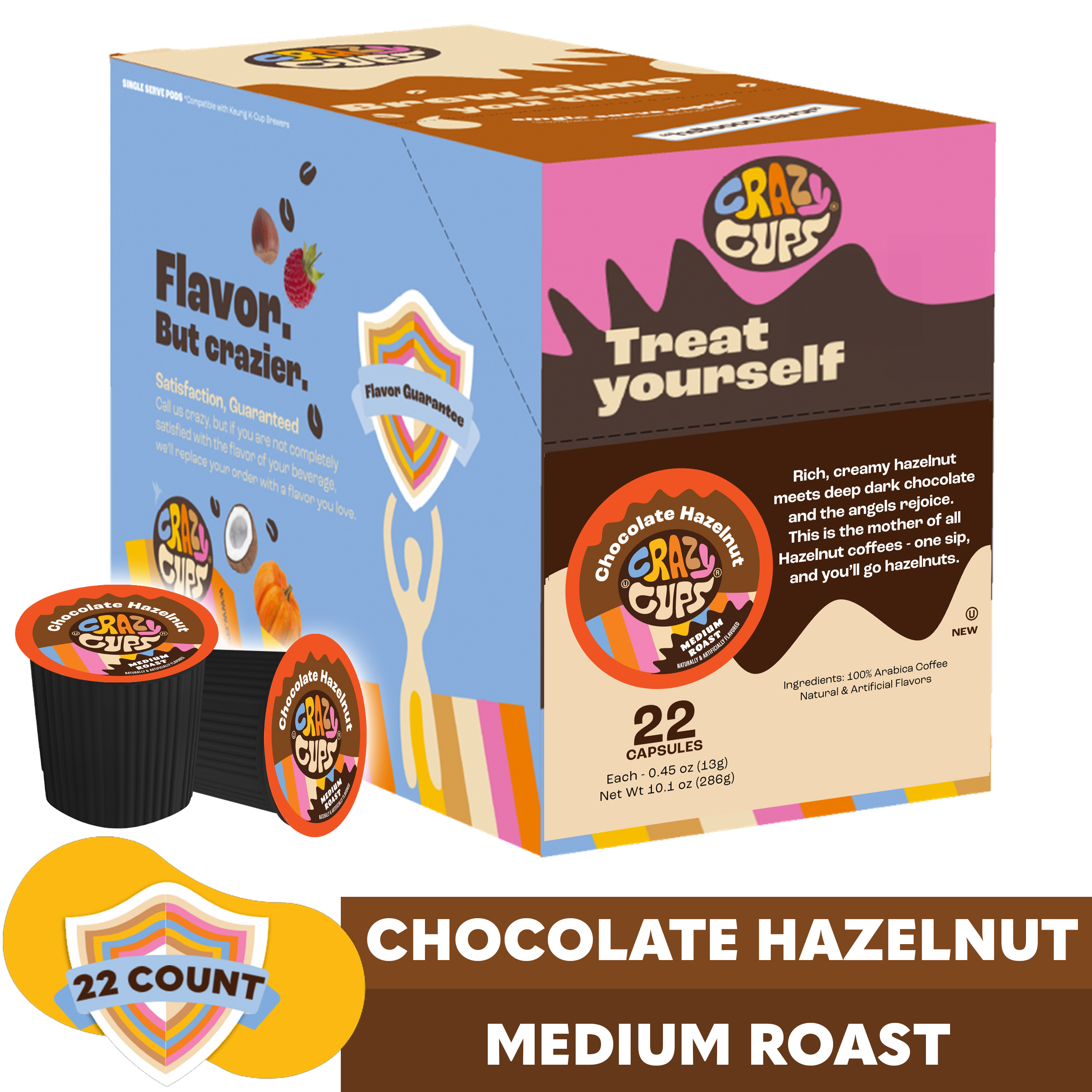 Crazy Cups Chocolate Hazelnut Coffee Pods, Medium Roast, 22 count, For Keurig K-cup Machines - Walmart.com