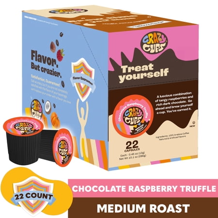 Crazy Cups Chocolate Raspberry Truffle Coffee Pods, Medium Roast, 22 Count for Keurig K-Cup Machines