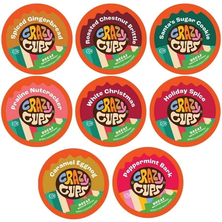 Crazy Cups Caffeinated Gluten-Free Holiday Flavors Medium Roast Keurig K Cup Coffee Pods, Variety Pack, 30 Count