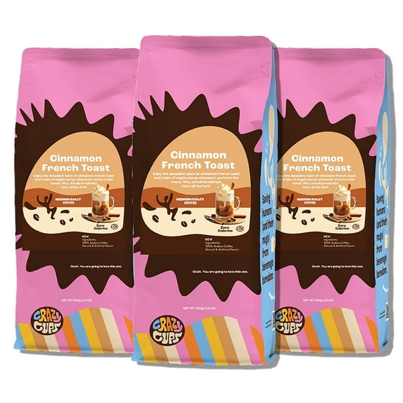 Crazy Cups Cinnamon French Toast Ground Coffee, Medium Roast,3, 10 oz Bags For Brewing Flavored Coffee