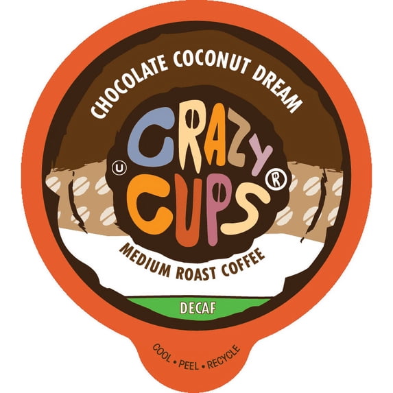 Crazy Cups Decaf Chocolate Coconut Dream Medium Roast Coffee, for Keurig K Cups Brewers, 22 Ct