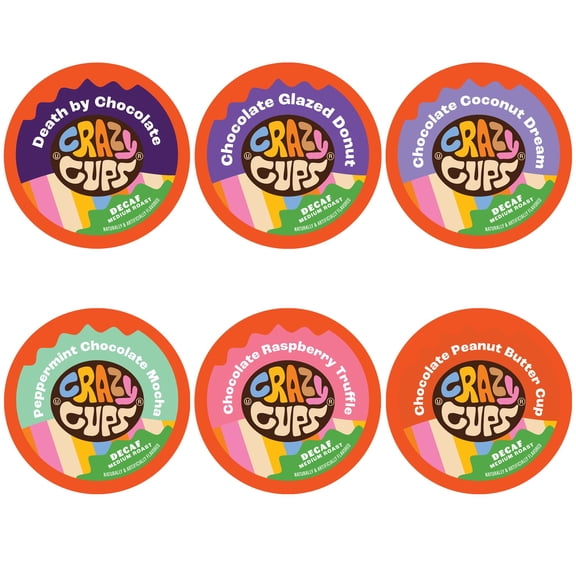 Crazy Cups Decaf Chocolate Coffee Pods Variety Pack, Chocolate Flavored Decaf Coffee For Keurig K Cup Machines, (Pack of 1, 24 Count Total)