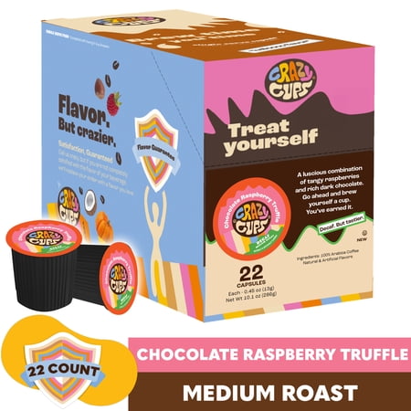 Crazy Cups Decaf Chocolate Raspberry Truffle Coffee Pods, Medium Roast, 22 Count for Keurig K-Cup Machines