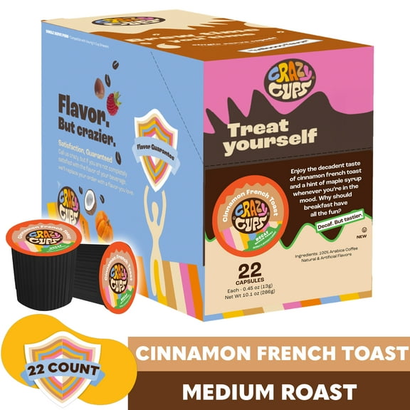 Crazy Cups Decaf Cinnamon French Toast Coffee pods, Medium Roast, 22 Count for Keurig K Cups Brewers