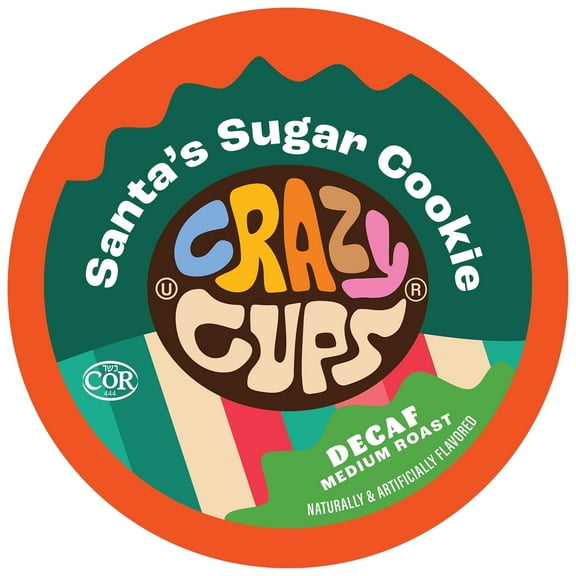 Crazy Cups Decaf Flavored Coffee Pods, Santa's Sugar Cookie Coffee, Decaf Holiday Blend Coffee, Single Serve Coffee for Keurig K Cups Machines, Medium Roast Coffee, 22 Count