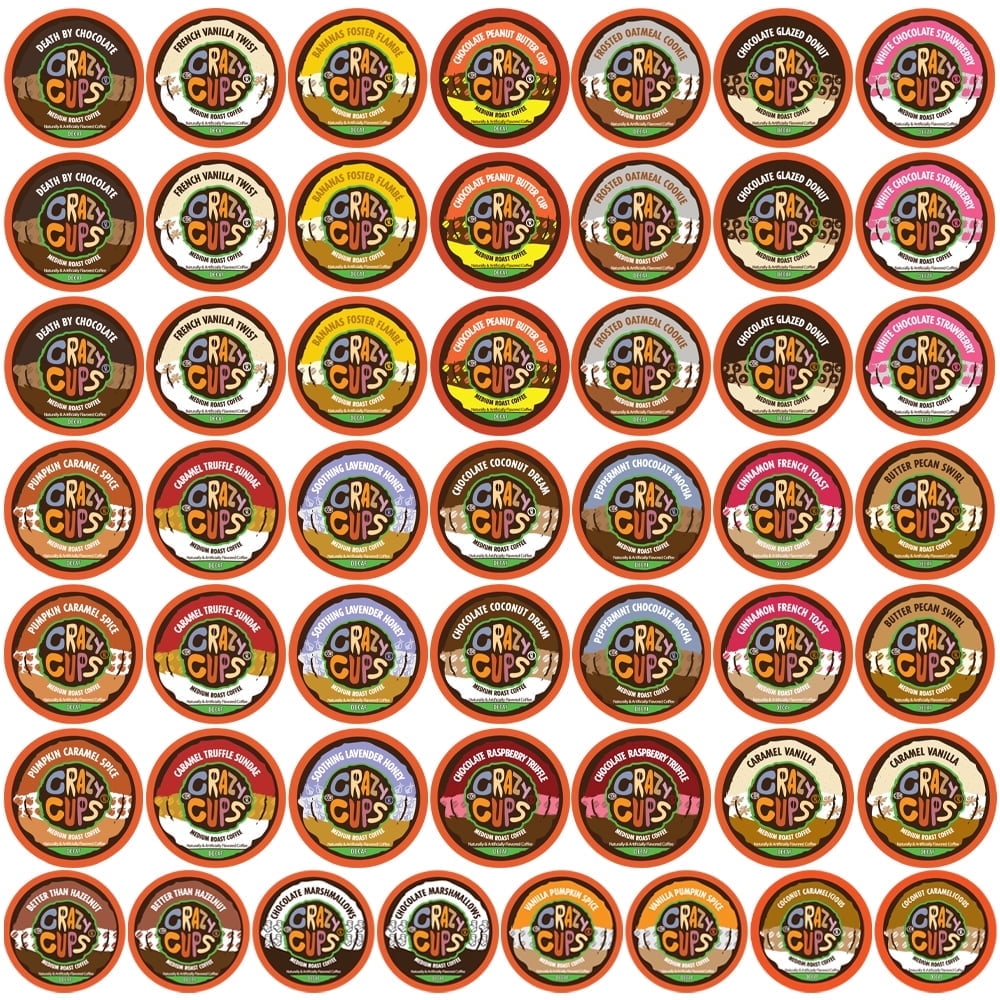 Crazy Cups Decaf Flavored Coffee Pods Variety Sampler Pack, 50 Count For Keurig K-Cup Brewers