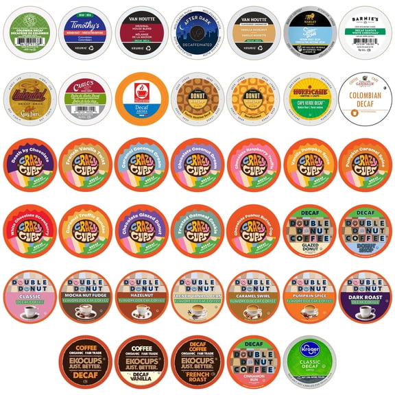 Crazy Cups Decaf Flavoured Coffee Variety Pack,Decaffeinated Flavoured Coffee Pods, Single Serve Hot or Iced Medium Roast Coffee for Keurig K Cups Machines, 40 Count