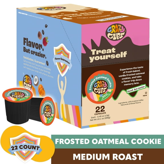 Crazy Cups Decaf Frosted Oatmeal Cookie Coffee Pods, Medium Roast, 22 count for Keurig K-Cup Machines