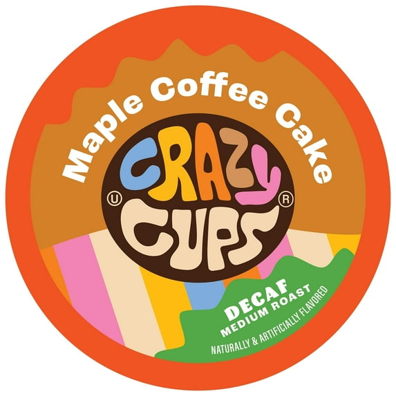 Crazy Cups Decaf Maple Coffee Cake Flavored Coffee pods, Single-Serve Medium Roast Coffee Cups for Keurig K-Cup Machines, Hot or Iced, 22 Count