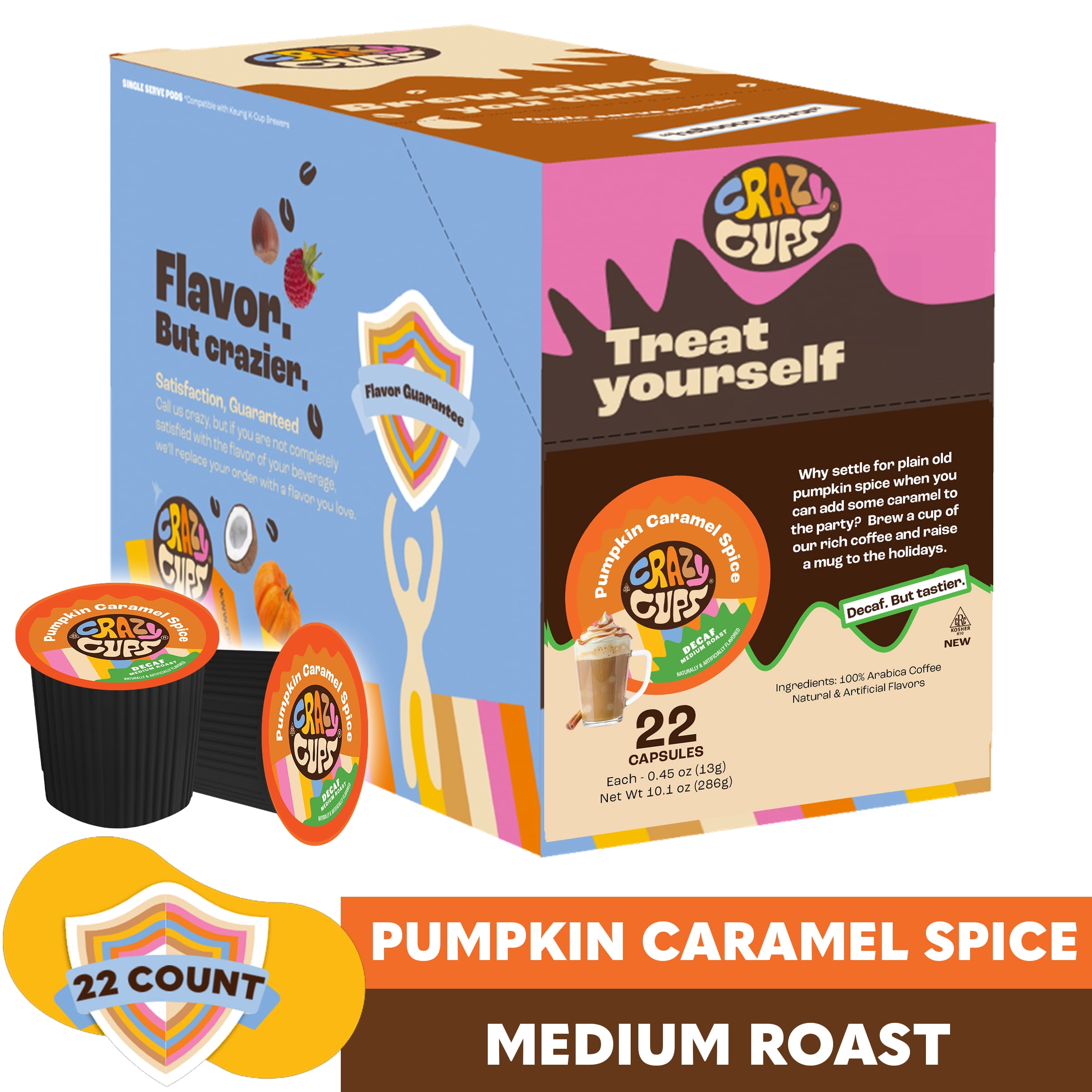 Crazy Cups Decaf Pumpkin Caramel Spice Coffee Pods, Medium Roast, 22 Count For Keurig K Cup Machines