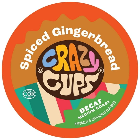 Crazy Cups Decaf Spiced Gingerbread Flavored Coffee Pods, Decaf Holiday Coffee, Single Serve Coffee for Keurig K Cups Machines, Medium Roast Coffee, 22 Count