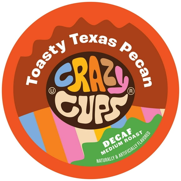 Crazy Cups Decaf Toasty Texas Pecan Flavored Coffee pods, Single-Serve Medium Roast Coffee Cups for Keurig K-Cup Machines, Hot or Iced, 22 Count