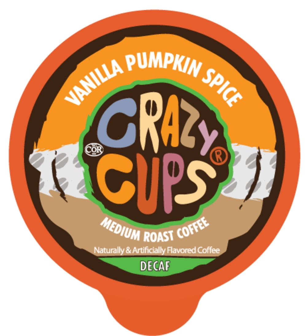 Crazy Cups Decaf Vanilla Pumpkin Spice Coffee Pods Medium Roast 22 count for Keurig K Cups Machines