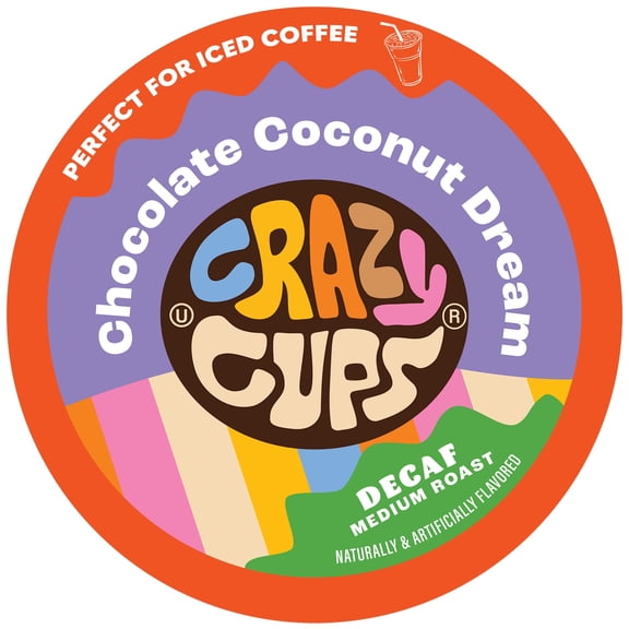 Crazy Cups Flavored Decaf Hot or Iced Coffee, for the Keurig K Cups 2.0 Brewers, Chocolate Coconut Dream, 22 Count
