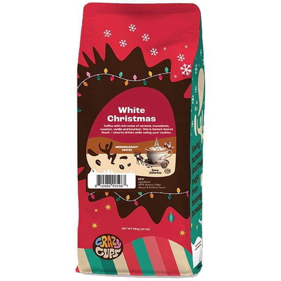 Crazy Cups Flavored Ground Christmas Coffee, White Christmas Coffee in 10 oz Bag, For Brewing Flavored Hot or Iced Coffee