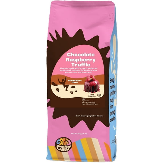 Crazy Cups Flavored Ground Coffee, Chocolate Raspberry Truffle Coffee in 10 oz Bag, For Brewing Flavored Hot or Iced Coffee