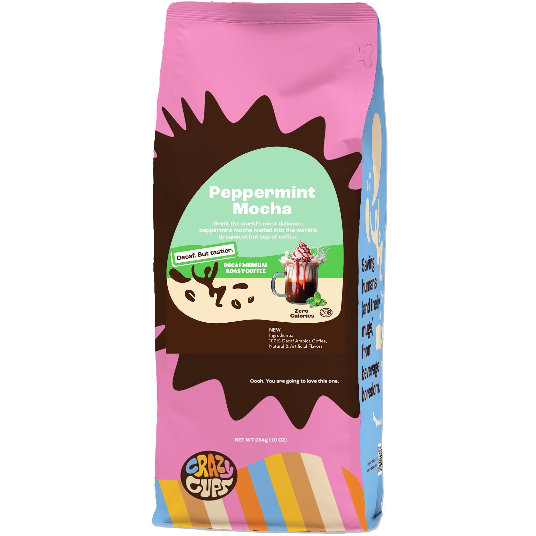 Crazy Cups Flavored Ground Decaf Peppermint Mocha Coffee, 10 oz Bag ...