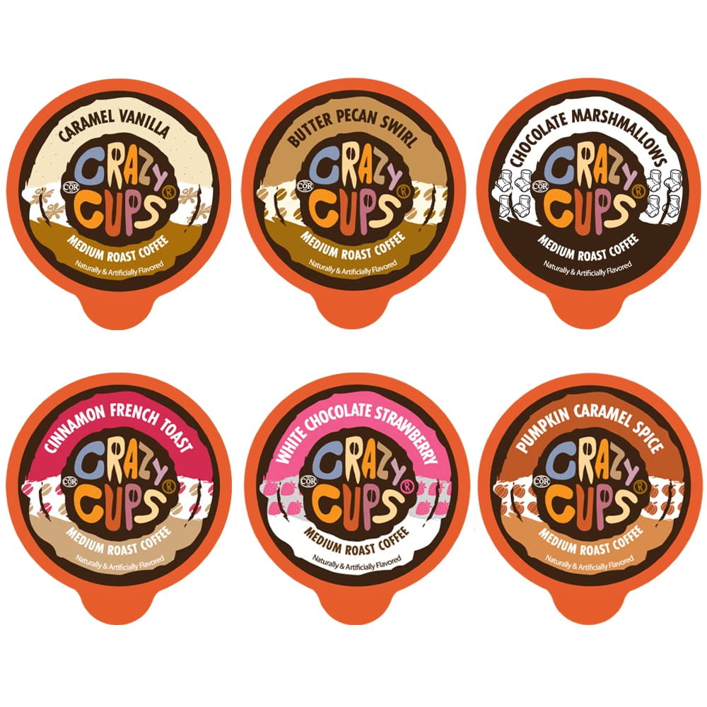 Crazy Cups Flavored Medium Roast Hot or Iced Coffee, Variety Recyclable  Pods for Keurig K Cup Brewers, 24 Count 