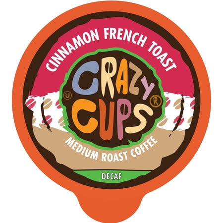 Crazy Cups Decaf Flavored Coffee Pods, Decaffeinated Cinnamon French Toast Flavored Coffee, Single Serve Hot or Iced Medium Roast Coffee for Keurig K Cups Machines(Pack of 1, 22 Count Total)