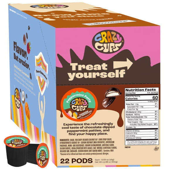 Crazy Cups Peppermint Patty Hot Chocolate Pods, 22 Count for Keurig K Cups Brewers