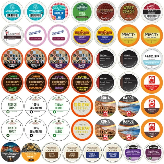 Crazy Cups Perfect Samplers Dark Roast Coffee Pods Variety Pack Sampler, Assortment Of Extra Bold Single Serve Pods For K Cup Brewers, 50 Count