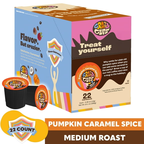 Crazy Cups Pumpkin Caramel Spice Coffee Pods, Medium Roast, 22 Count For Keurig K Cup Machines