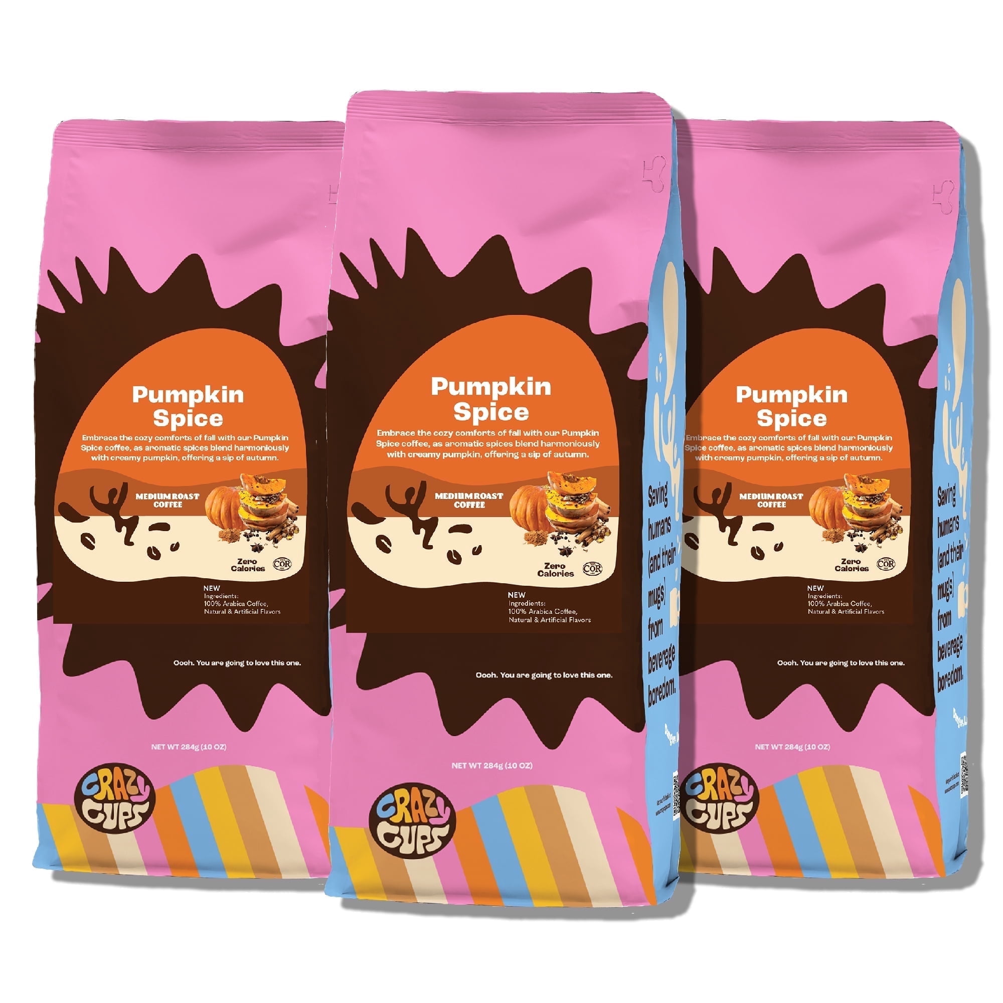 Crazy Cups Pumpkin Spice Flavored Ground Coffee, 10 oz, 3 Pack