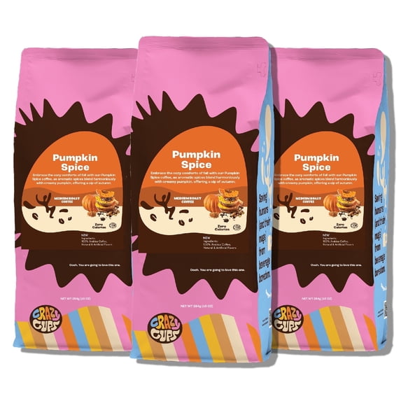 Crazy Cups Pumpkin Spice Flavored Ground Coffee, 10 oz, 3 Pack