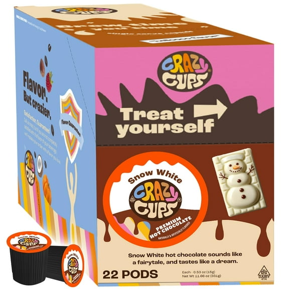 Crazy Cups White Hot Chocolate Pods, Rich & Creamy Flavored Hot Chocolate Single Serve Capsules For Keurig K Cup Brewers, 22 Count