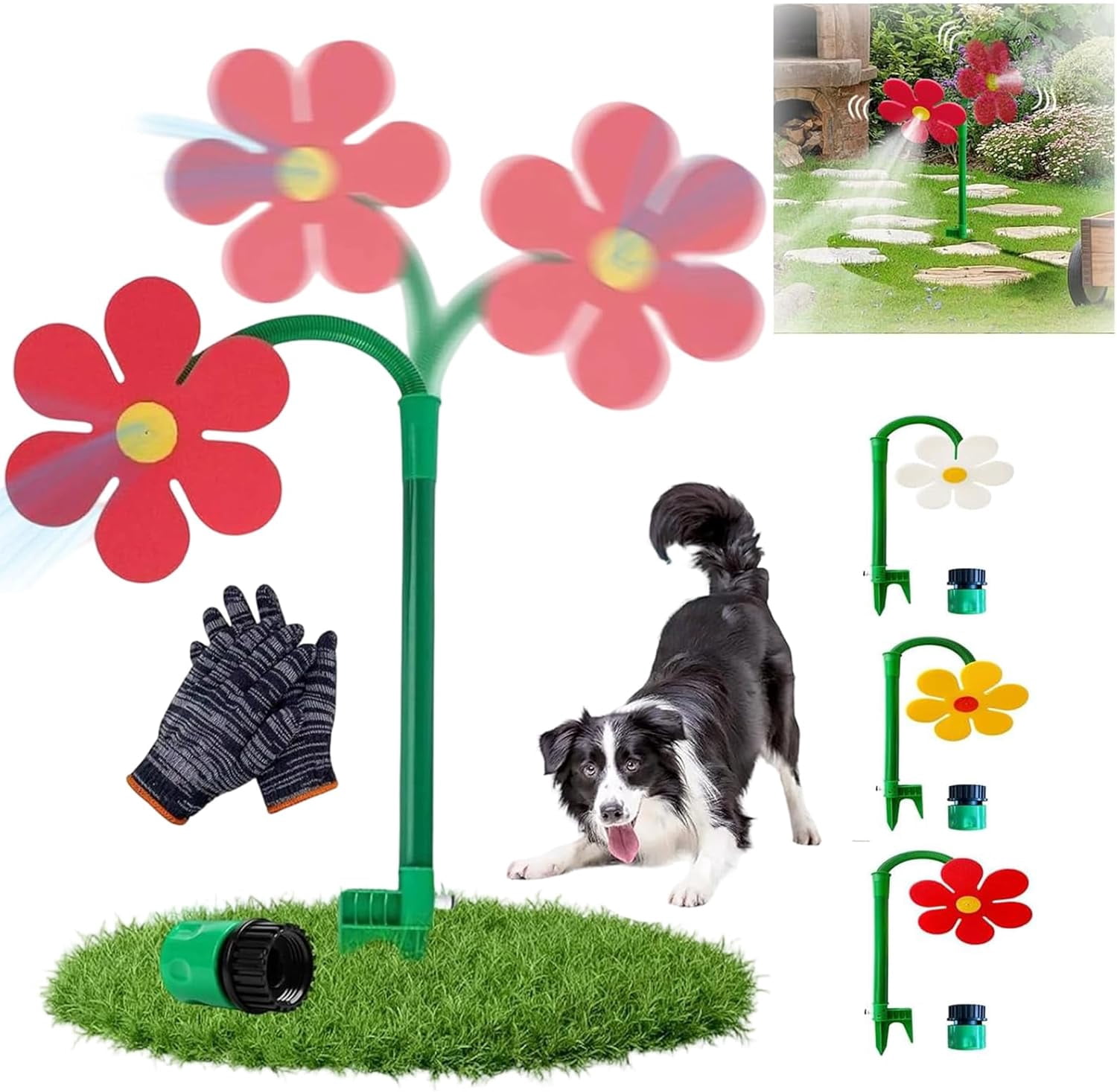 Crazy Daisy Sprinkler, 2026 Dancing Daisy Garden Sprinkler, 360 Degree Rotating Flower Water Sprinkler Toy, Fun Dancing Yard Sprinklers for Lawn Irrigation and Outdoor Summer Play (Red)