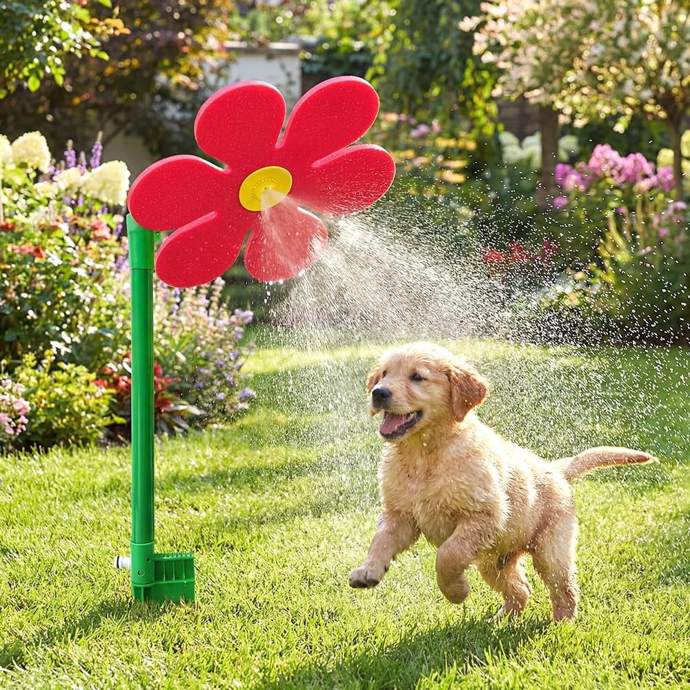 Crazy Daisy Sprinkler, 2026 New Crazy Dancing Flower Water Sprinkler, Funny 360° Rotating Sun Flower Dancing Water Sprinkler Irrigation Tool for Lawn Garden Yard Watering Dogs Kids Playing (Red)