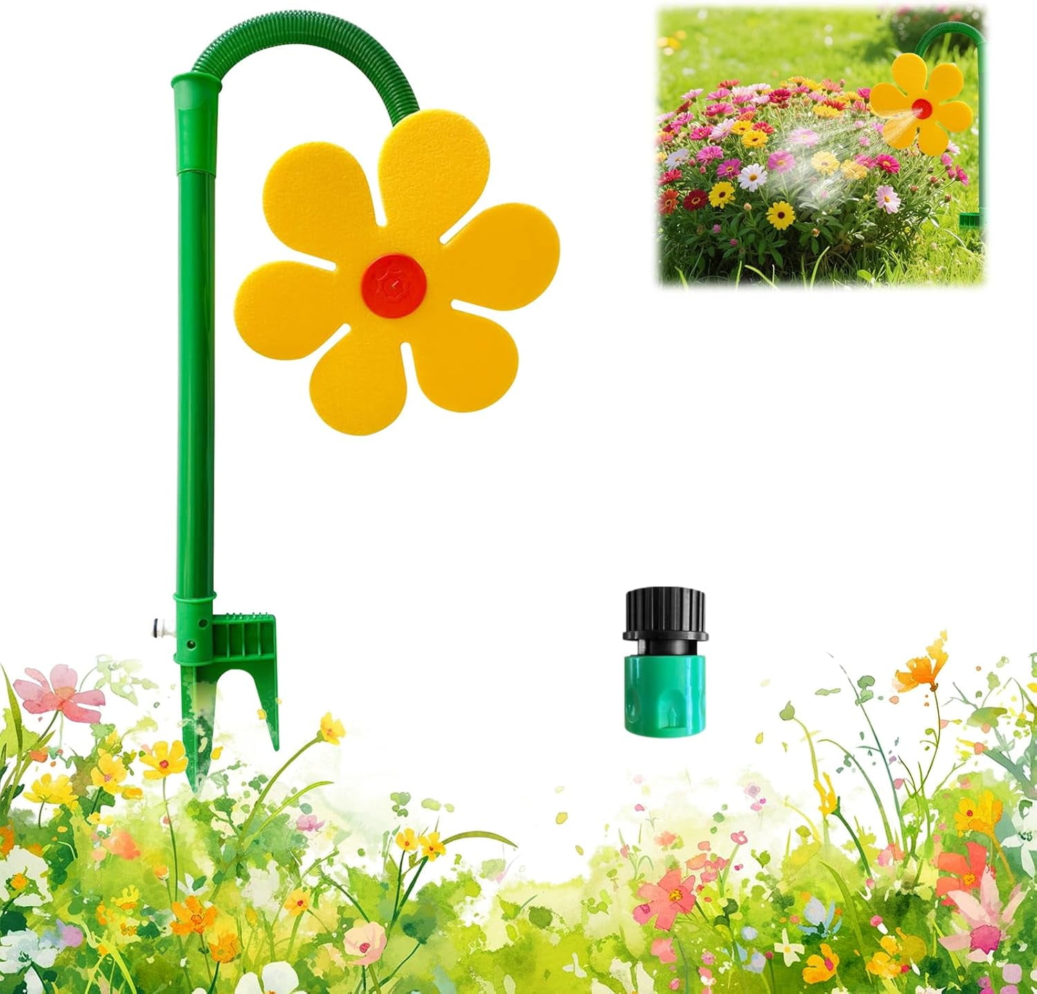 Crazy Daisy Sprinkler, 360° Dancing Flower Sprinkler for Lawn & Garden, Fun Irrigation Tool for Yard Watering & Playing.(Yellow)