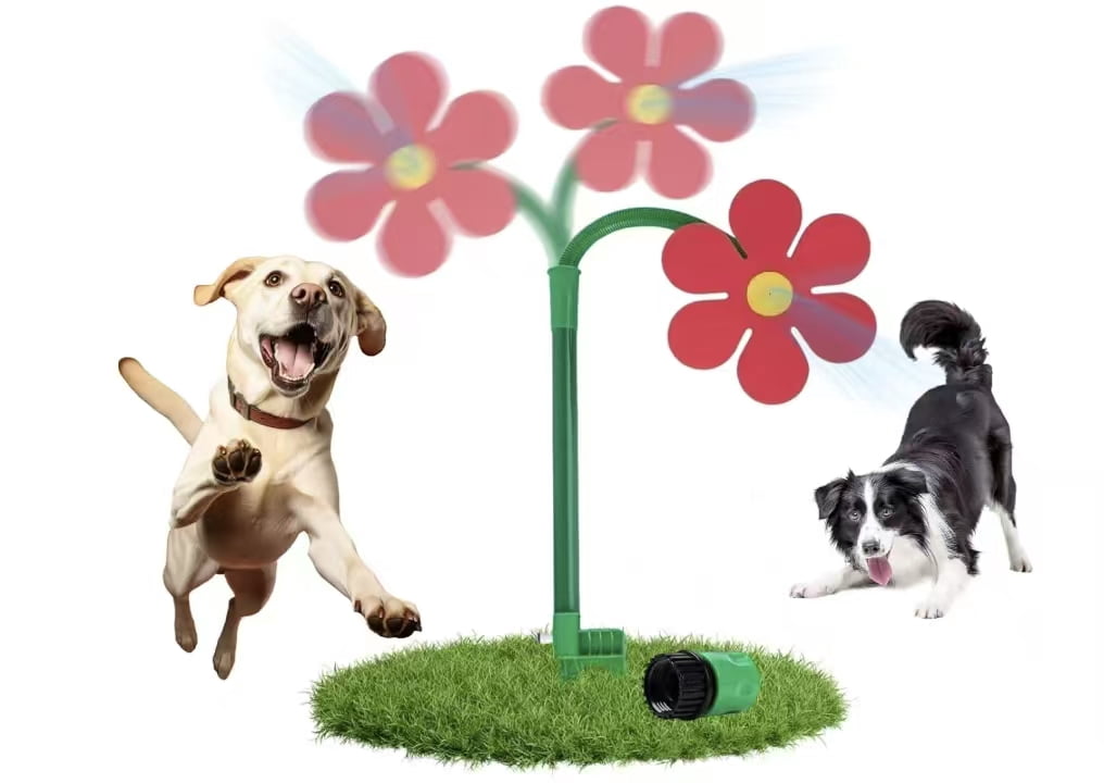 Crazy Daisy Sprinkler, 360 Degree Rotating Flower Water Sprinkler, Dancing Yard Sprinkler for Lawn Irrigation & Outdoor Summer Play, Red