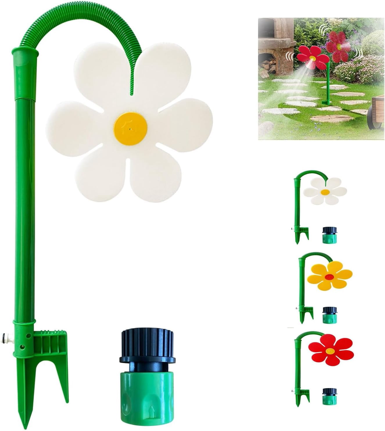 Crazy Daisy Sprinkler, 360 Degree Rotating Flower Water Sprinkler Toy, Fun Dancing Yard Sprinklers for Lawn Irrigation and Outdoor Summer Play(white)Q