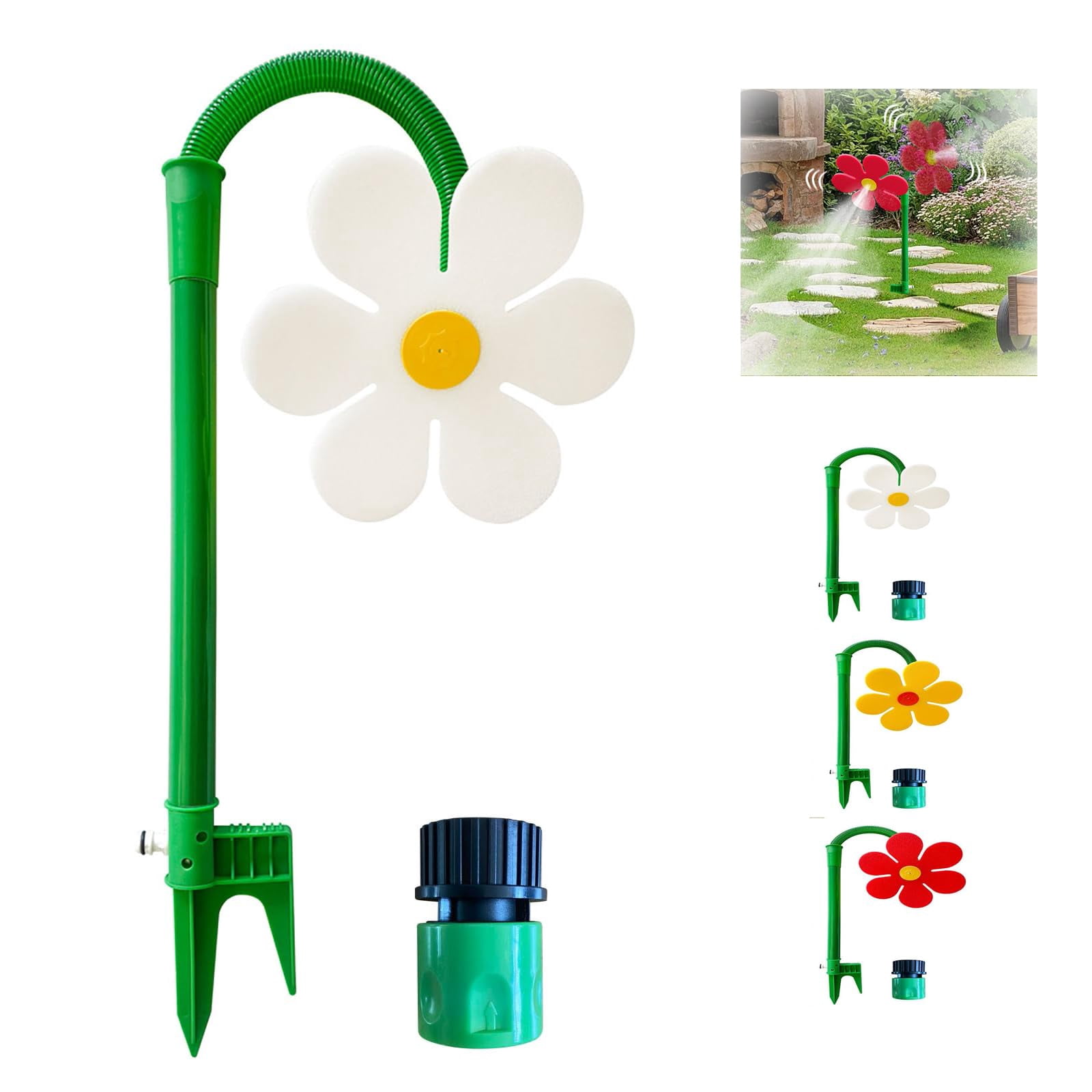 Crazy Daisy Sprinkler Crazy Dancing Flower Water Sprinklers Funny 360° Rotating Sun Flower Dancing Daisy Lawn Sprinkler for Yard Watering Dogs Kids Playing - WHITE