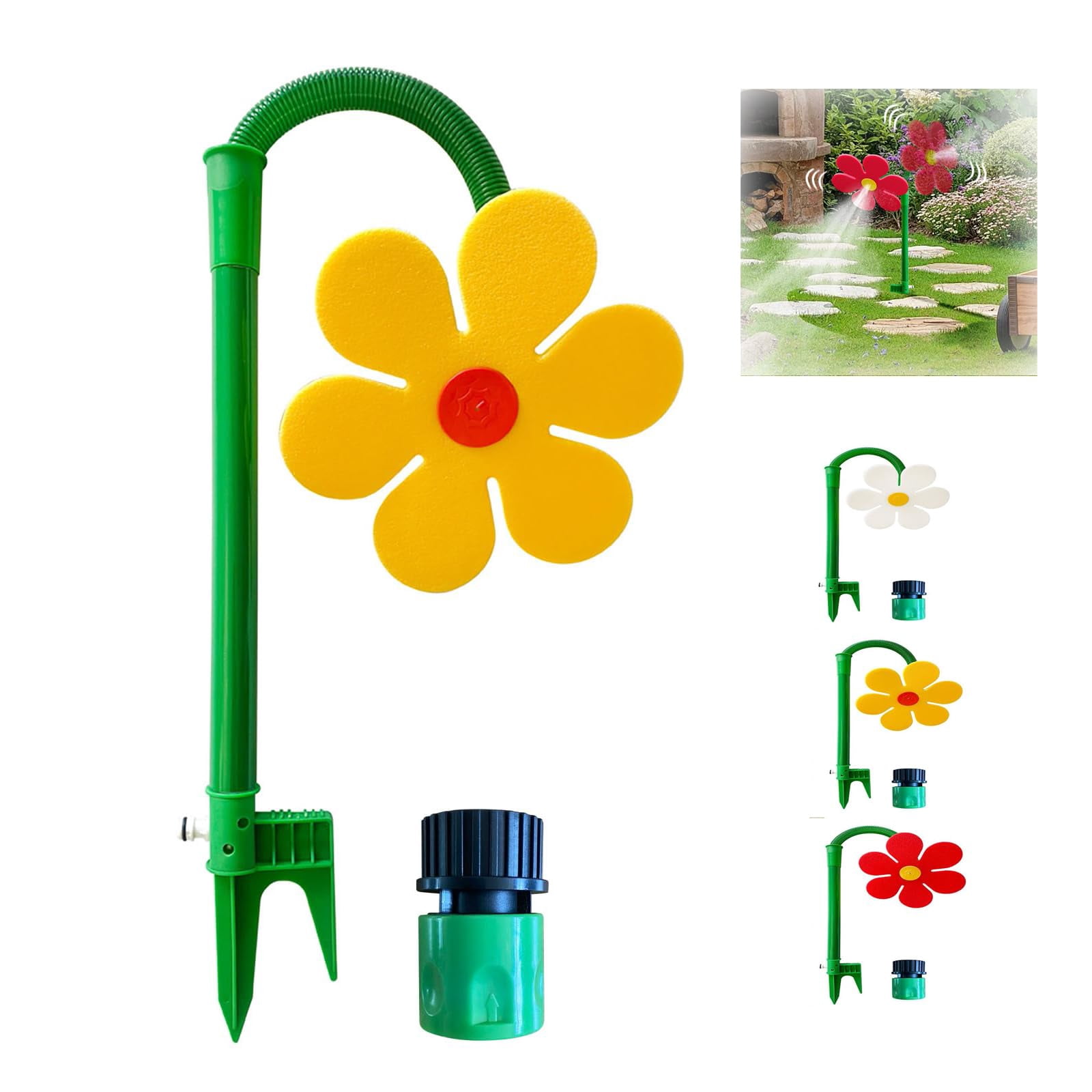 Crazy Daisy Sprinkler Crazy Dancing Flower Water Sprinklers Funny 360° Rotating Sun Flower Dancing Daisy Lawn Sprinkler for Yard Watering Dogs Kids Playing - YELLOW