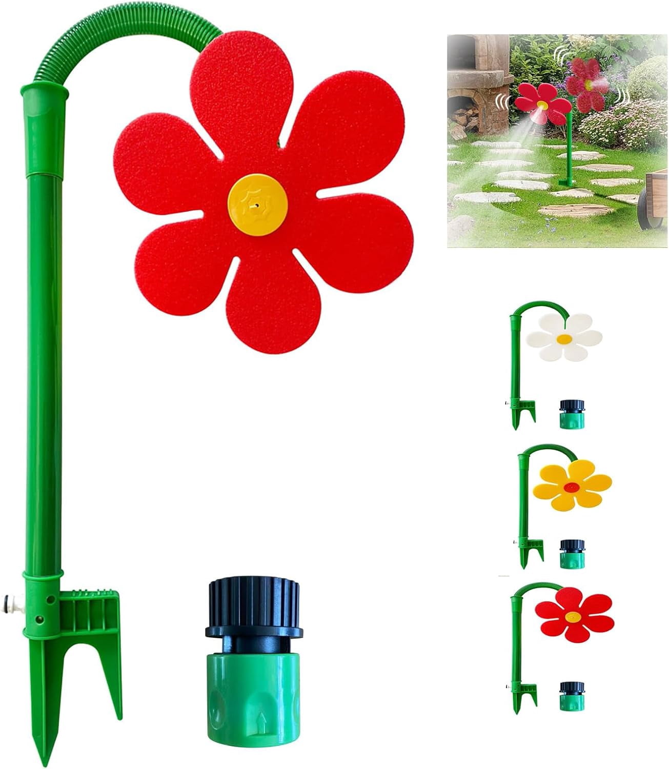 Crazy Daisy Sprinkler Crazy Dancing Flower Water Sprinklers Funny 360° Rotating Sun Flower Dancing Daisy Lawn Sprinkler for Yard Watering Dogs Kids Playing (Red)