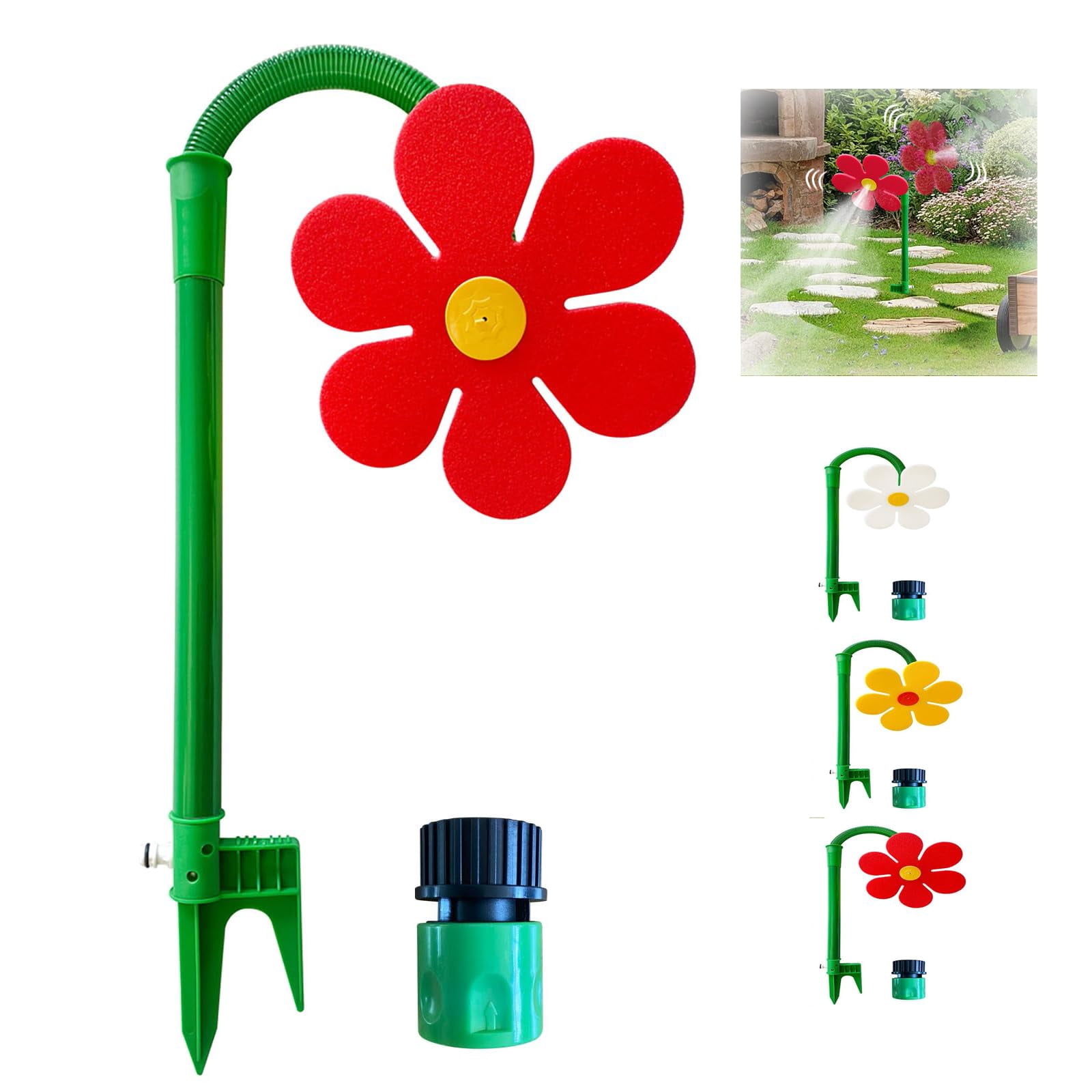 Crazy Daisy Sprinkler Crazy Dancing Flower Water Sprinklers Funny 360° Rotating Sun Flower Dancing Daisy Lawn Sprinkler for Yard Watering Dogs Kids Playing - RED