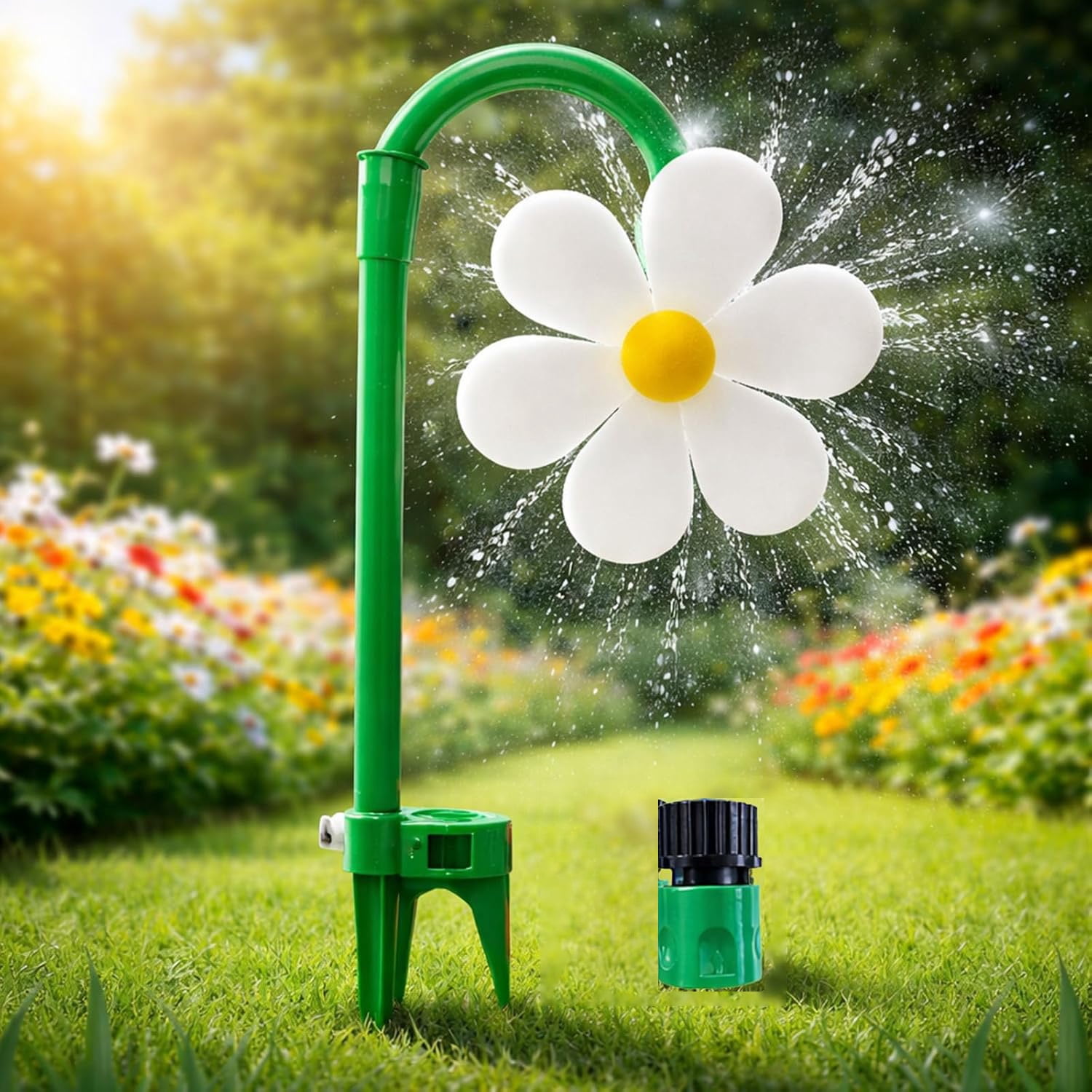 Crazy Daisy Sprinkler, Dancing Daisy Garden Sprinkler, Fun sprinklers for Yard, 360° Rotating Backyard Water Toy for Kids & Pets Summer Fun