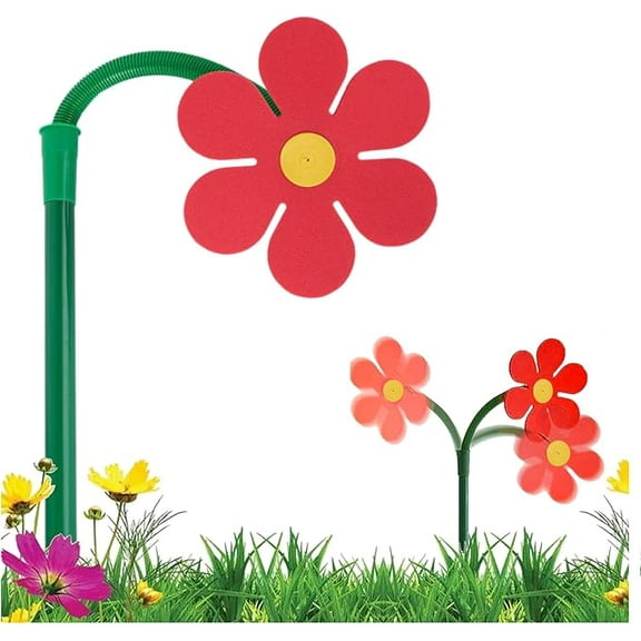 Crazy Daisy Sprinkler, Dancing Daisy Sprinkler, Funny Sun Flower Sprinklers Stake, 360Â° Rotating Moving Garden Irrigation Tool with Sturdy Base, for Yard, Lawn Watering (Red)