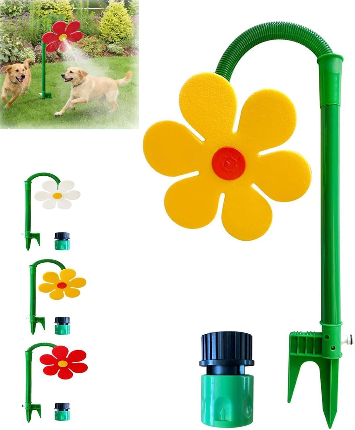 Crazy Daisy Sprinkler Dancing Flower Daisy Water Sprinkler,360 Rotatable Sun Garden Sprinkler Stake with Adapter,Lawn Sprinkler for Yard Watering Dogs  (Yellow)