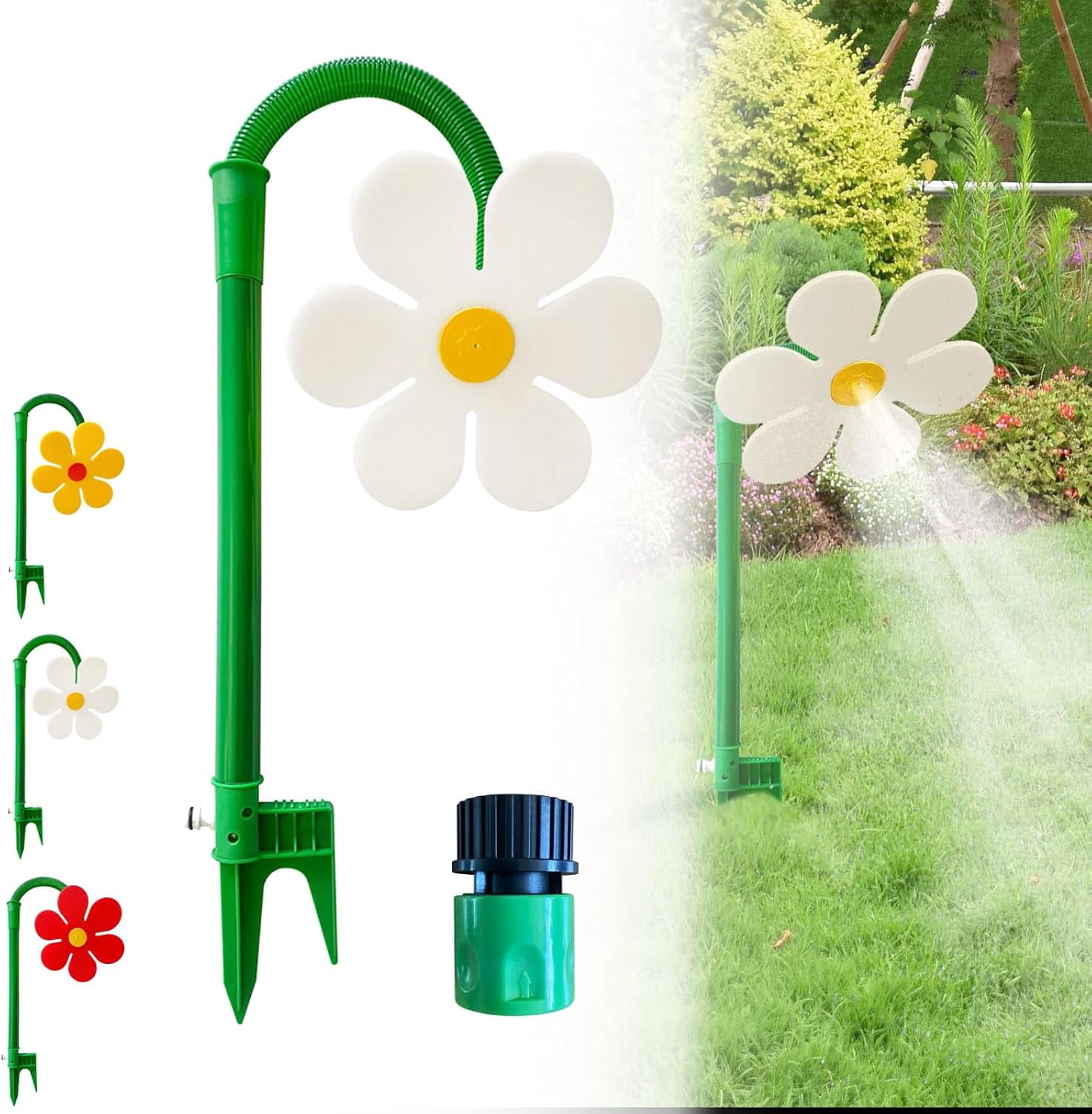 Crazy Dancing Daisy Sprinkler, 360 Rotatable Flower Sprinklers, Garden Sprinkler Stake with Adapter