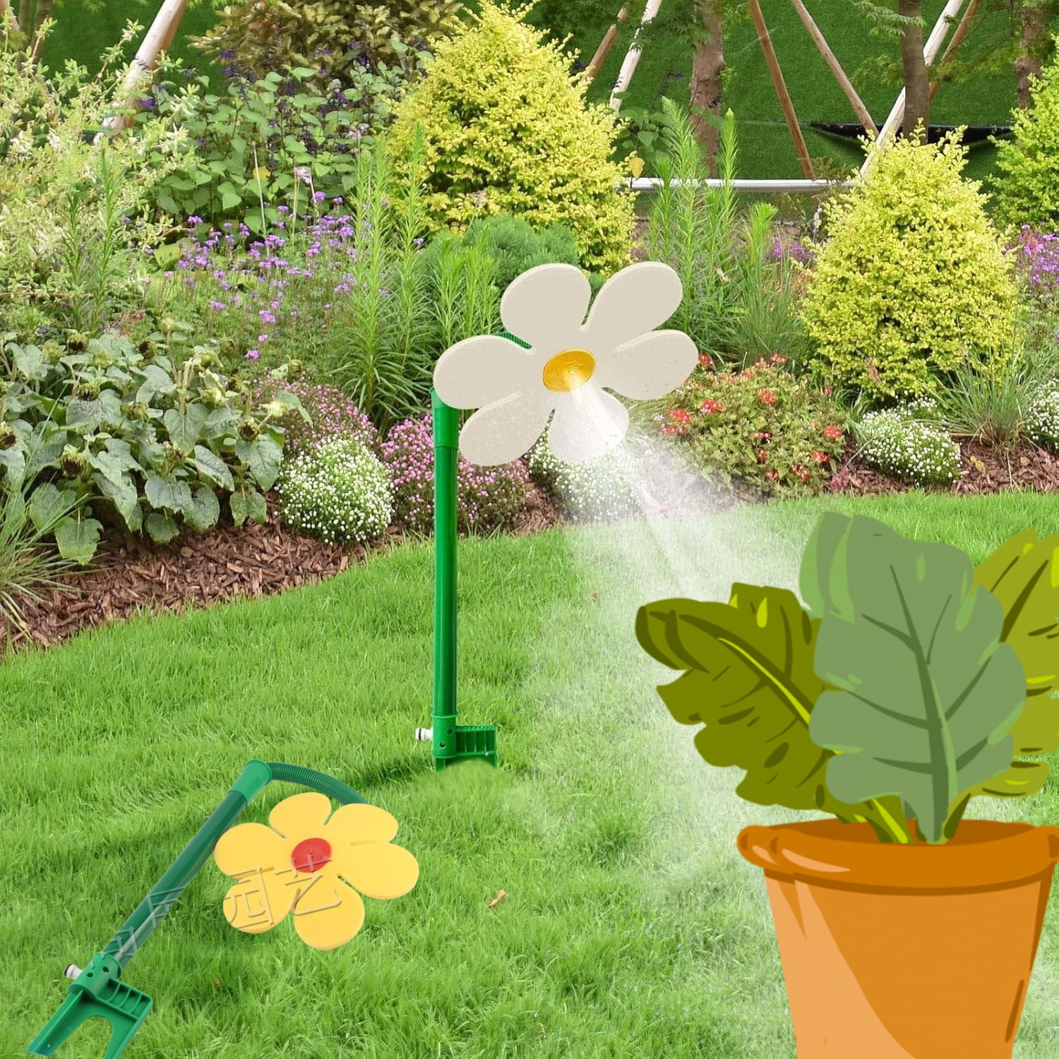 Crazy Dancing Daisy Sprinkler - 360° Rotating Flower Sprinkler with ...