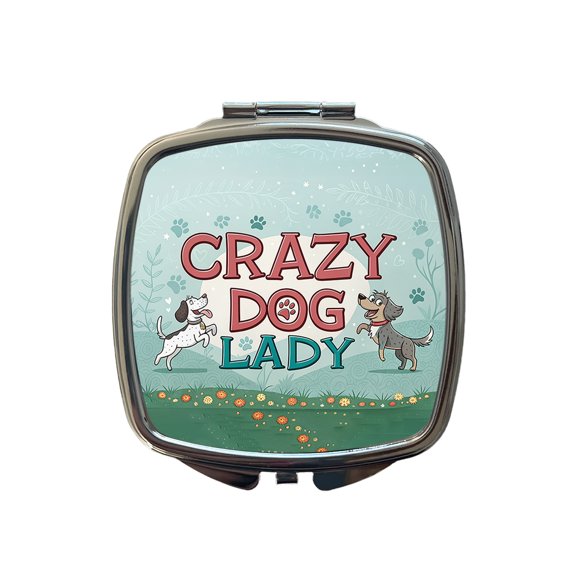 Crazy Dog Lady Funny Cartoon Travel Makeup Handbag Purse Small Pocket Compact Mirror