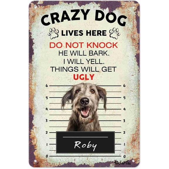 Crazy Dog Lives Here Sign with Funny Japanese Chin Dogs Customized Tin Signs, Rust Free Aluminum Metal, UV Resistant, Scratch, Waterproof and Weatherproof, Indoor/Outdoor Use, 8x12 Inch