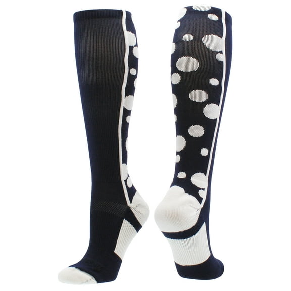 Crazy Dots Over the Calf Socks (Navy/White, Large)