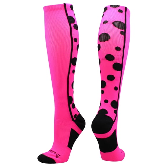 Crazy Dots Over the Calf Socks (Neon Pink/Black, Medium)